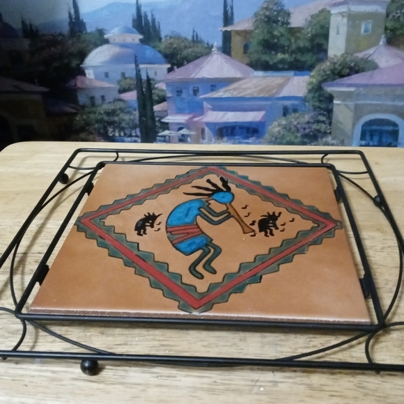 🍜Vintage Ceramic Tile Cast Iron Trivet🍝 🆕11"×11",Kitchen&Dining,Nice Gift🍲🎁 - Picture 6 of 16